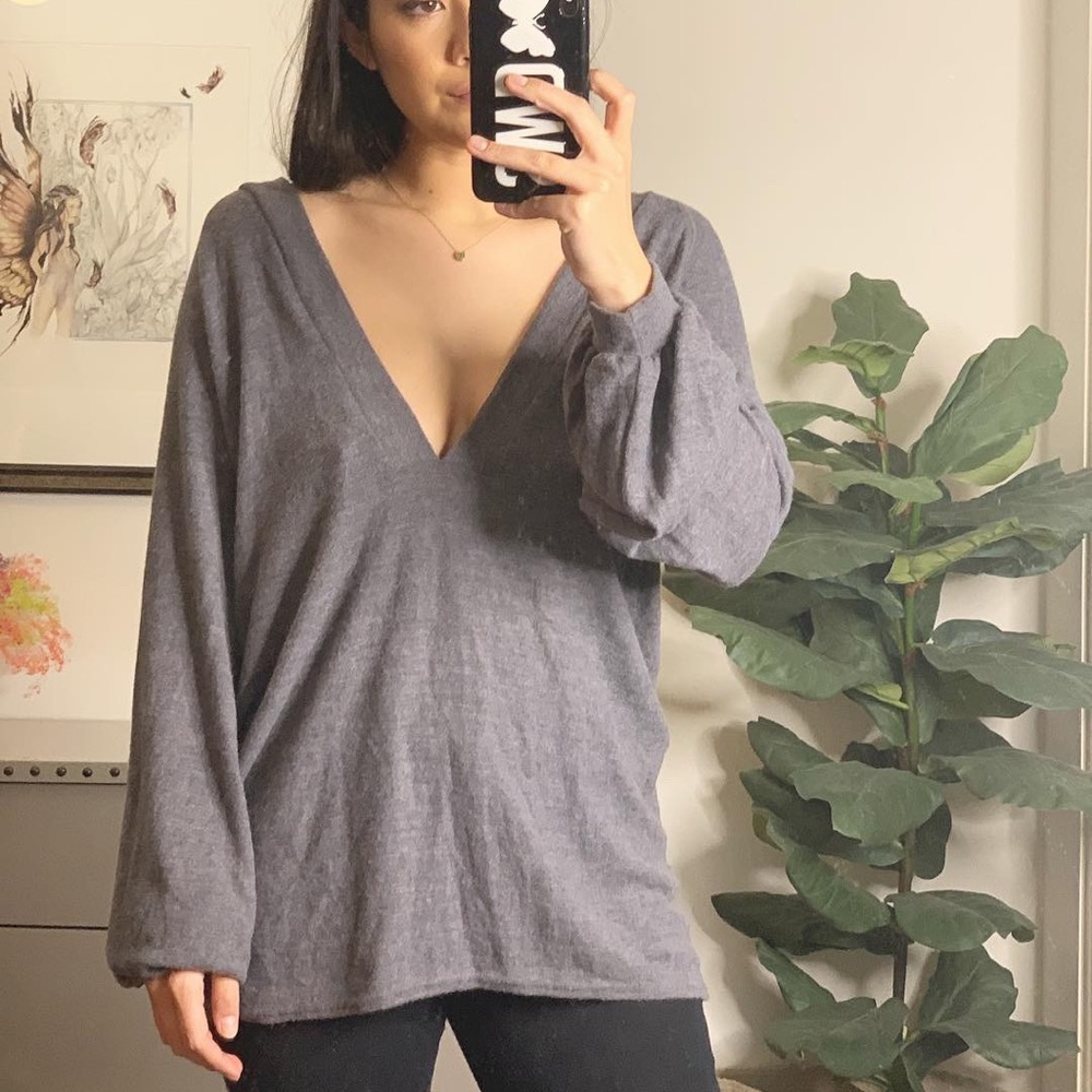 free people washed navy vneck sweater